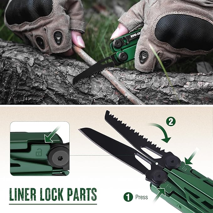 MOSSY OAK CNC-Machined Multitool Pliers, 27-in-1 Multi Tool with Pocket Knife, Fire Starter & Whistle, Bottle Opener, Screwdriver ??Self-Locking Survival Tool for Camping & Hiking