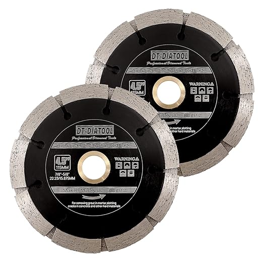 DT-DIATOOL Sandwich Tuck Point Blade - 4-1/2 Inch Mortar Raking Chaser Dual Diamond Blade 7/8"-5/8" Arbor for Mortar Removal,Grout Concrete Asphalt Surfaces Repair,Masonry Brick Stone Cutting 2pcs