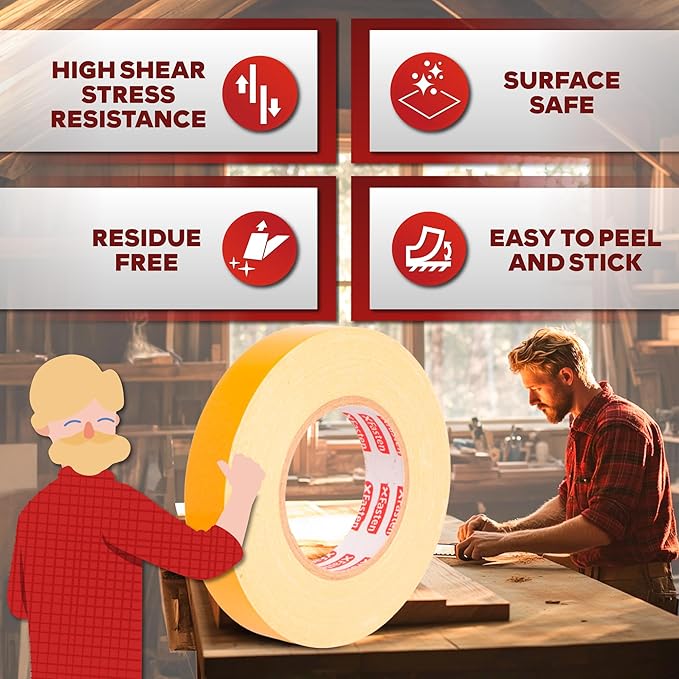 XFasten Bulk Double Sided Woodworking Tape 1-inch, 2,592 Feet Total (24-Pack) Residue-Free Removable Double Sided Tape for Woodworking Router Template, Woodworkers CNC Routing Machine