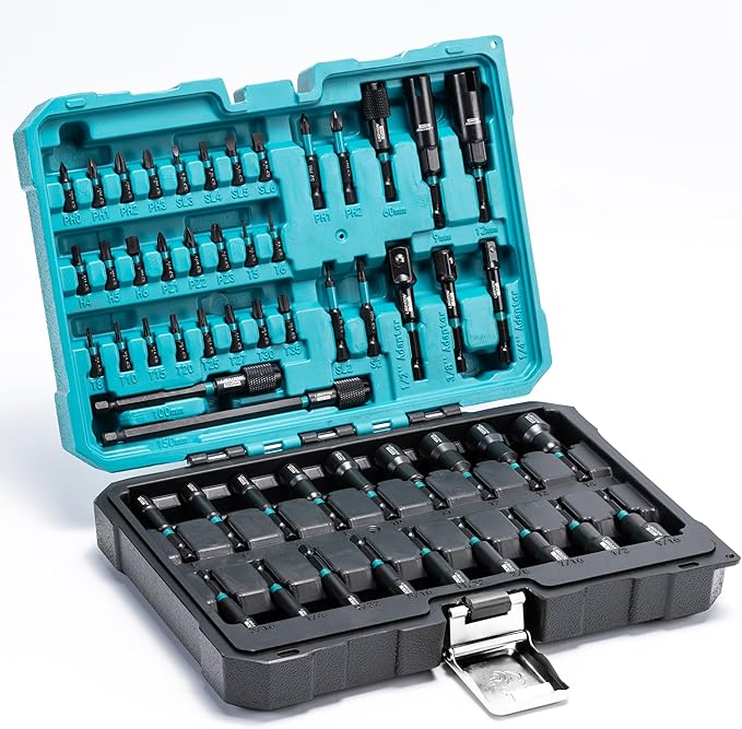 LIBRATON 54PCS Magnetic Nut Driver Set, Impact Drill Driver Bit 1/4", Metric & SAE Nut Drivers for Impact Drill, Socket Adapters, Screwdriver Bit, Quick-Release Extension, Wing Nut Driver, Storage Box