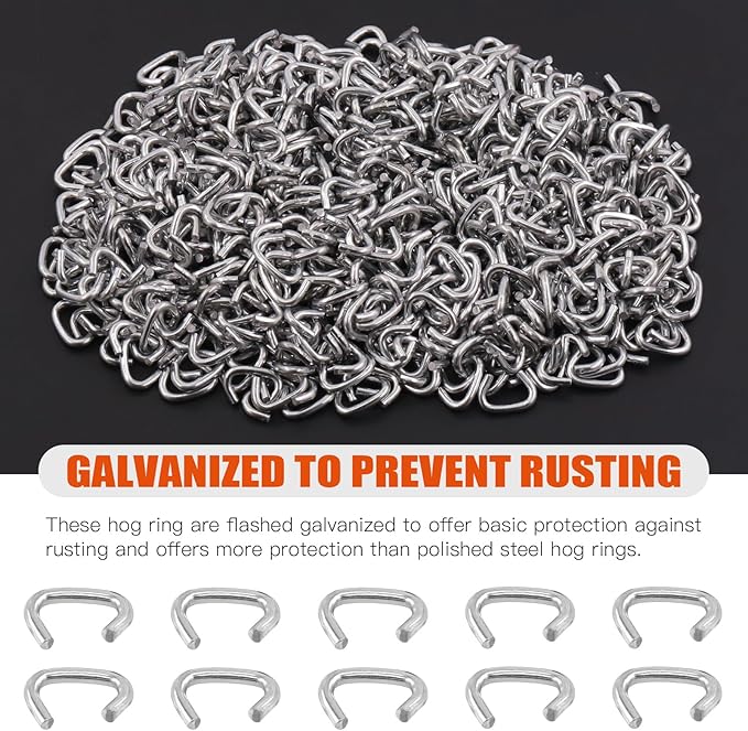 Tanstic 1001Pcs 3/8'' Hog Rings and Hog Ring Plier Kit, 1000Pcs Galvanized Hog Rings and Hog Ring Plier with Cut Resistant Gloves for Bungee, Animal Pet Cages, Bagging, Fencing and Furnitures