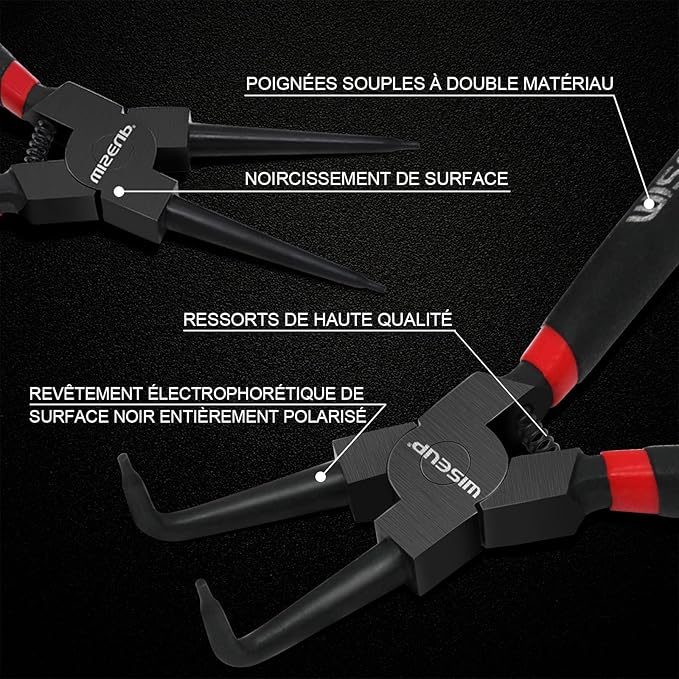 WISEUP Circlip Pliers 7 inch, Bent Internal Tips (Tip Diameter 1/20") Snap Ring Pliers Heavy Duty for C Clip Remover Retaining