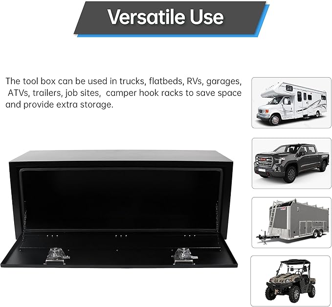 Steel Truck Tool Box, 48’’ Underbody Truck Tool Boxes for Underbed of Truck, Trailer, Rv -Black（48''x18''x18''）