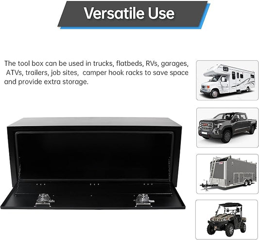 Steel Truck Tool Box, 48’’ Underbody Truck Tool Boxes for Underbed of Truck, Trailer, Rv -Black（48''x18''x18''）