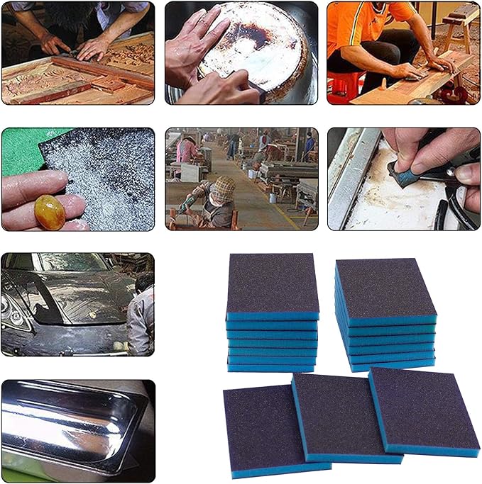 BokWin 16Pcs Sanding Sponge, 60 Grit Washable Sponge Sand Blocks,Wet and Dry Reusable Sanding Blocks Kit for Plastic, Wood, Metal, Furniture (Coarse Grade)