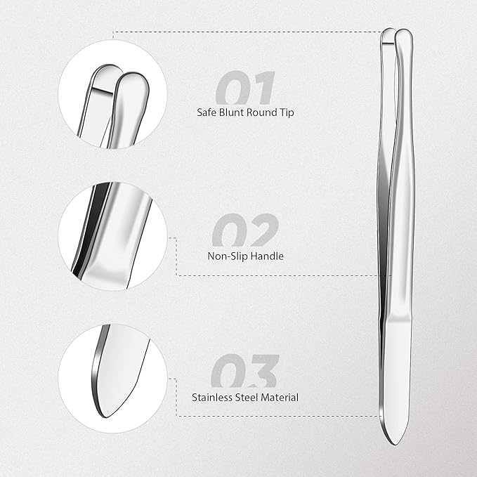 3 Pieces Stainless Steel Round Tip Tweezers Eyebrow Hair Removal Tweezers Makeup Cosmetic Tool Blunt Tip Tool