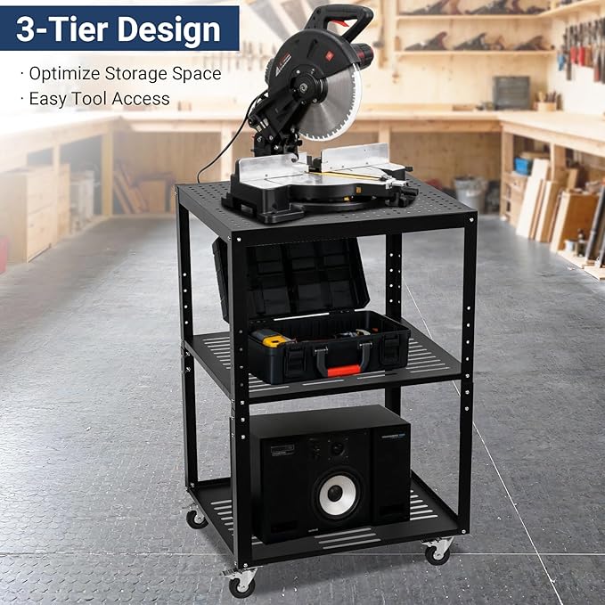 Planer Stand, 27.6" x 24" Tabletop, 31"- 44.7" Height Adjustable, 550 LBS Capacity Planer Table with 4 Stable Casters & Storage Space, for Most Planers, Saws, Bench-top machines, Power Tools