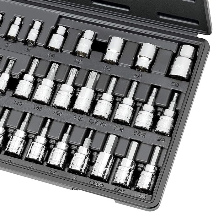CARBYNE 36-Piece Hex (Allen), Torx Bit Socket & E-Torx Set | Includes Metric 2mm ??10mm, SAE 1/8 in. ??3/8 in., T10 ??T55, E4 ??E18, S2 Steel Bits, Cr-V Sockets, Durable Case