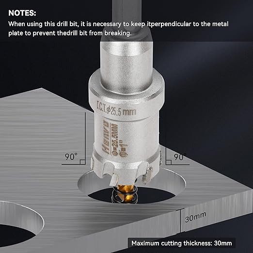 Hole Saw 2-7/16" (62mm) Heavy Duty Carbide with 2 Pilot Drill Bits - Metal Hole Cutter Cuts Stainless Steel, Iron, Copper, Brass, Plastic