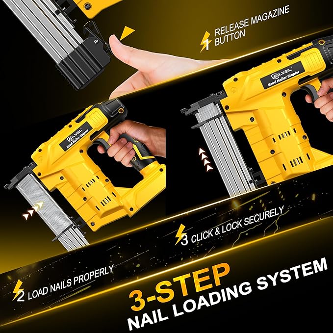 SILVEL 21V Cordless Nail Gun, 2-in-1 Electric Brad Nailer Stapler Gun with 2 * 5.0Ah Battery Powered, 1000pcs Nails, 18GA Staples,for Woodworking, Home Improvement,Carpentry, DIY Project Yellow