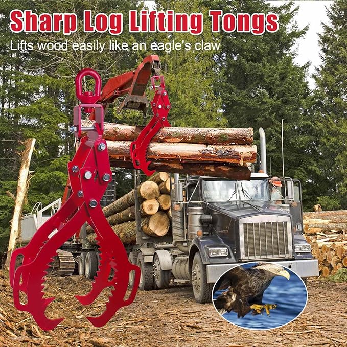 28" Log Tongs, 4 Claw Lifting, Eagle Claws Design Grapple Heavy Duty, Loading Capacity 2260 lbs, Skidding Tongs for Forklifts, Trucks, Tractors, ATVs Red
