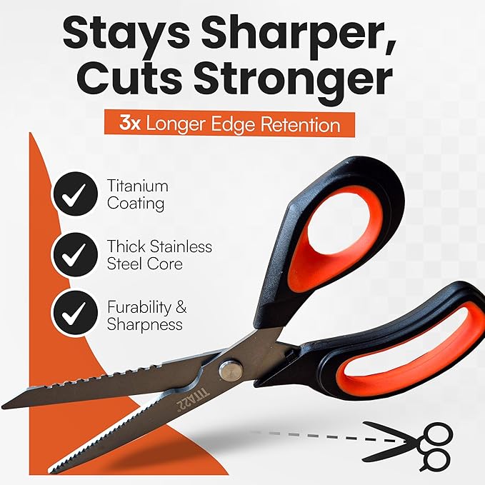 TITA22??Heavy Duty Titanium-Coated Scissors 9.5 Inch ??Multipurpose All Purpose Shears for Office, Home, School, Sewing, Fabric, Crafting, Kitchen, and Professional Use ??Durable Sharp Blades (1 Pack)