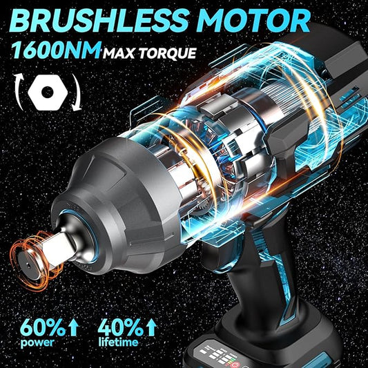 SEESII Impact Wrench 1180FT-LBS(1600N.m) 2200IPM 3/4 Impact Gun High Torque Electric Cordless Impact Wrench with 18V 1x5.0Ah Battery 2 Sockets and Case for Home Car Truck Tire Lug Nut Removal Tool Set