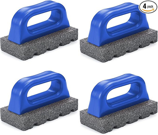 Wenqik 4 Pcs Rub Brick with Handle Concrete 20 Grit Masonry Tools Smoothing Cleaning Removing Marks Tool (Blue)