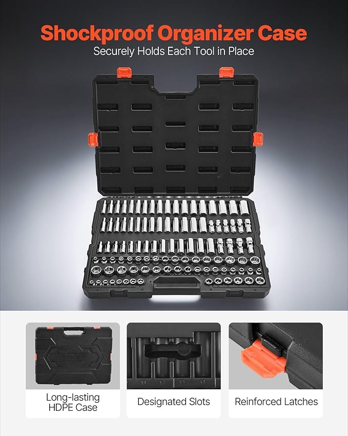 104-Piece 3/8" Drive Socket Set,Metric (6-24mm),Deep and Standard Sockets,Chrome Plated CR-V Steel,with Storage Case,Professional Mechanic Tool Kit for Automotive Repair