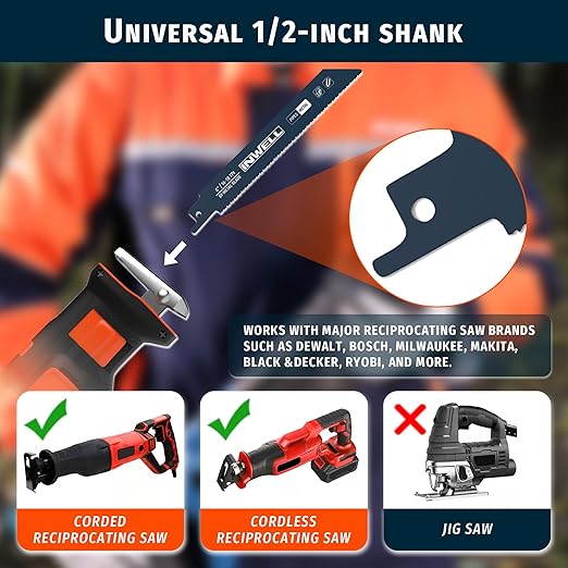 Reciprocating Saw Blades Set, 6 Inch 14/18TPI Blades for Metal Pipe, Angle Steel & Rebar Cutting, Pack of 8