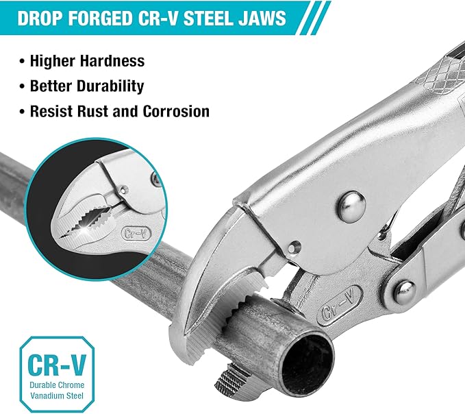 DURATECH 10-Inch Locking Pliers, Premium Cr-V Construction, Curved Jaw Locking Pliers with Wire Cutter, Fit for Clamping Twisting Welding