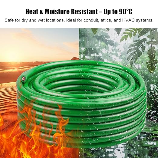 XRDS -RF 10 AWG THHN Stranded Bare Copper Wire, 75FT Green Grounding Wire, 600V Rated Building Wire Ideal for Panel Wiring, Grounding, Lighting Circuits, Control Systems