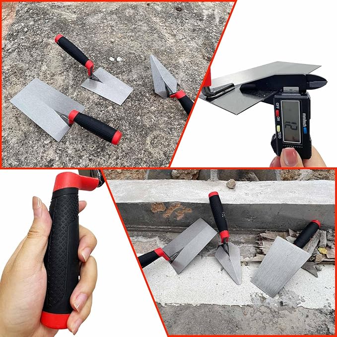 3 Pack Masonry Hand Tool Set, 5??Brick Pointing Trowel, 5.6??and 7??Bucket Margin Trowel, Carbon Steel Bricklaying Hand Tool for Concrete, Cement, Plaster, Tile Construction Projects
