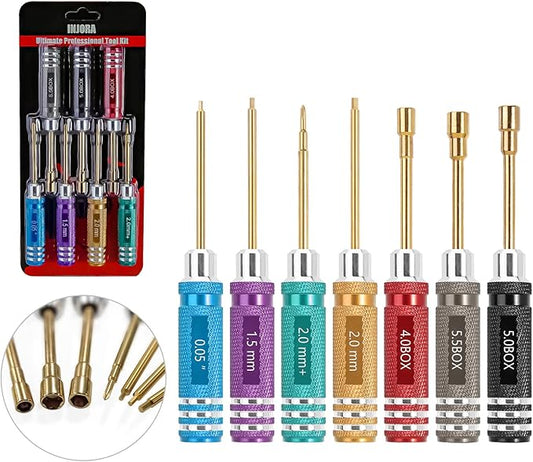 INJORA 7 PCS Short Handle RC Hex Screwdriver Nut Driver & Phillips Screwdriver Tool Set, RC Car Repair Tools Kit, Allen Wrenches Sets, Socket Driver For 1/18 1/24 RC Mini Crawler Car SCX24 TRX4M FCX24