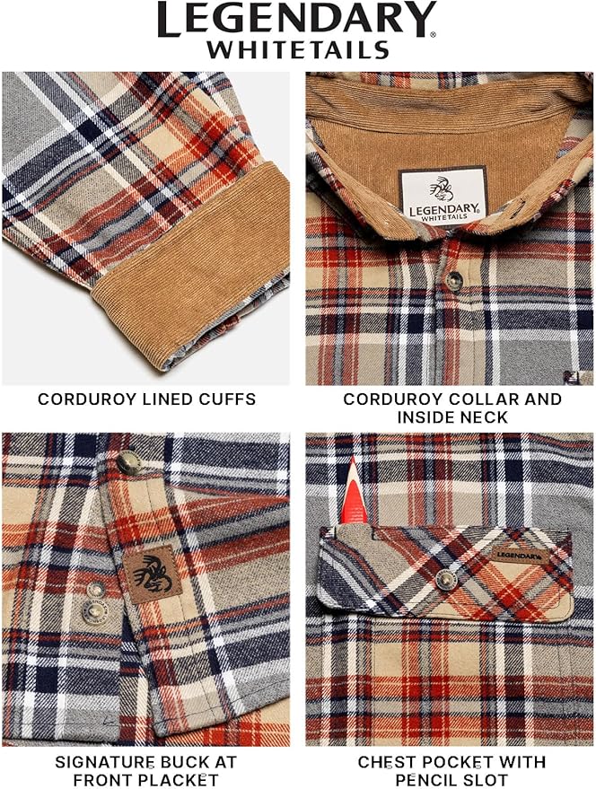 Legendary Whitetails Men's Flannel Shirt Long Sleeve Button Down 100% Cotton