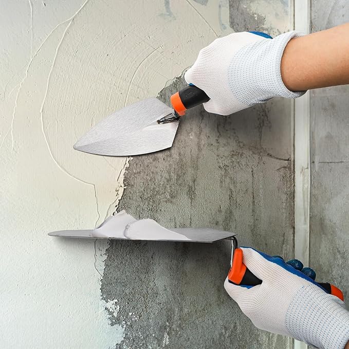 4 Pack 6" Masonry Hand Tool Set, Pointing Trowel Gauging Trowel Set with Rubber Grip, Carbon Steel Masonry Brick Trowels, Bricklaying Trowels for Concrete Cement Plaster Mortar Stucco Tile