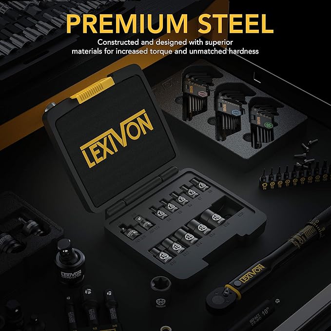 LEXIVON E-TORX Socket Set, Chrome Vanadium Alloy Steel | 13-Piece Female Star Socket E4 - E20 Set | Enhanced Storage Case (LX-147)