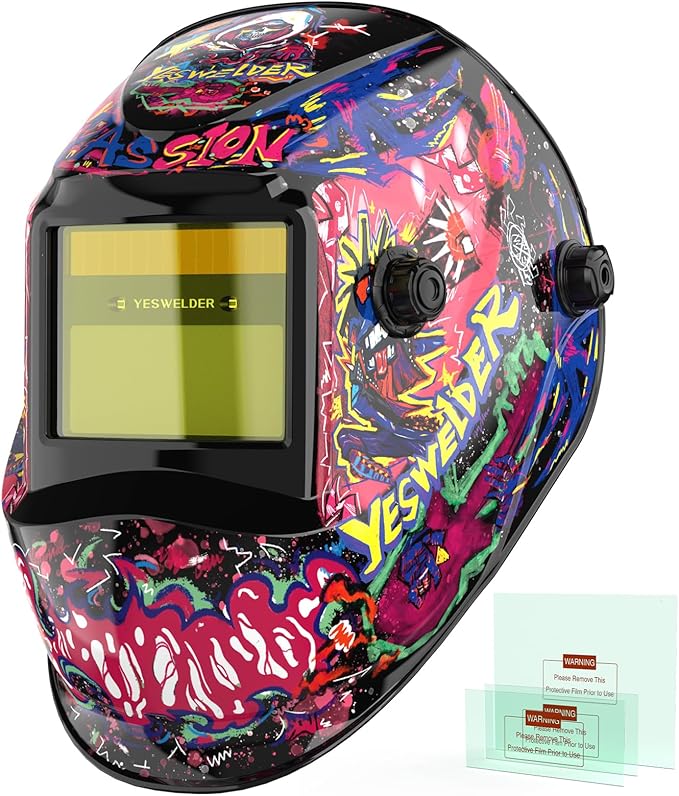 YESWELDER Auto Darkening Welding Helmet, Blue Light Blocking, 1/1/1/1 True Color Solar Powered Welding Hood with 2 Arc Sensors, Wide Shade 3.5/9-13 Welder Mask for TIG MIG ARC and Grind