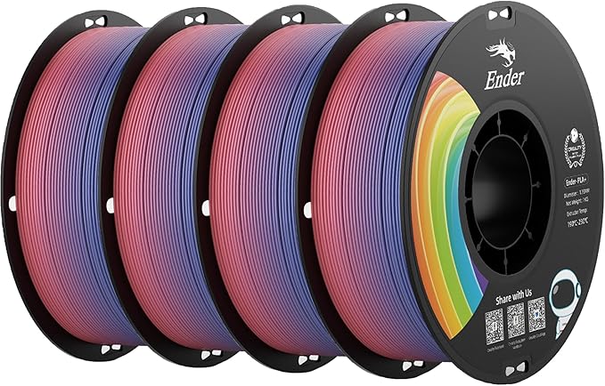 Creality PLA+ Filament 1.75mm Rainbow 4KG, 3D Printer Filament 4 Pack 1kg Cardboard Spool, Strong Toughness, No-Tangling, Accuracy +/-0.02mm, Multi-Color 3D Printing Filament for Most FDM Printers