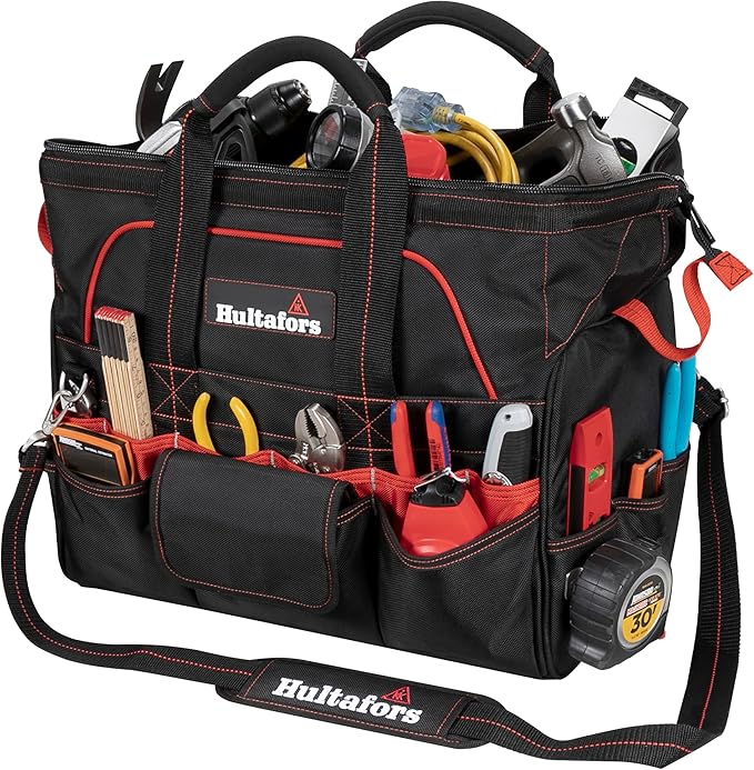 Hultafors Work Gear HT5553 Pro Contractor's Closed Top Tool Bag, 42 Pockets, Heavy Duty Ballistic Polyester Tool Carrier, Neoprene Carrying Handles, Adjustable Slip-Resistant Shoulder Strap