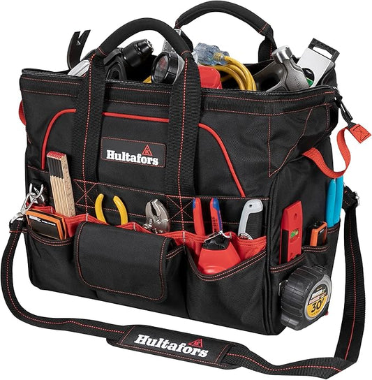 Hultafors Work Gear HT5553 Pro Contractor's Closed Top Tool Bag, 42 Pockets, Heavy Duty Ballistic Polyester Tool Carrier, Neoprene Carrying Handles, Adjustable Slip-Resistant Shoulder Strap