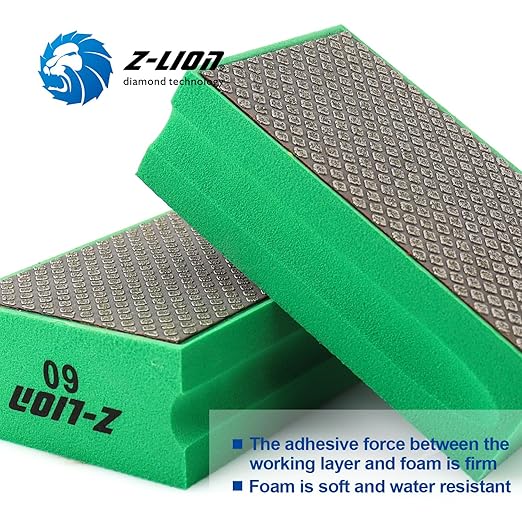 Z-Lion Electroplated Diamond Hand Polishing Pad Foam Back for Granite Marble Stone Glass Ceramic (60#)
