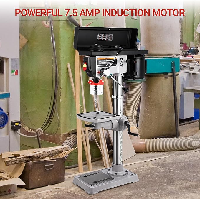 13 in Benchtop Drill Press, 7.5 Amp 120V, 288-3084 RPM Variable Speed Cast Iron Bench Drill Press, 0-45°Tilting Worktable, Tabletop Drilling Machine for Wood Metal