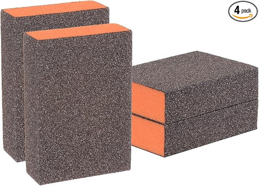 HARFINGTON 4pcs Sanding Sponge Blocks #60 (120-180 Grits) Wet/Dry Hand Sanding Sponges, 100x70x25mm Foam Sanding Block Pad for Polishing Kitchen Metal Wood Drywall Furniture, Brown&Orange