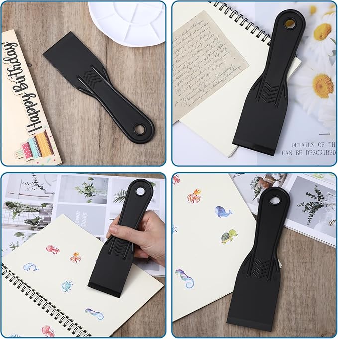 6 Pcs Plastic Putty Knife 7 Inch Flexible Paint Scraper Tool Black Filling Knives for Repairing Walls Pasting Plaster Scraping Puttys Durable Plastics Scraper Tool for DIY and Professional Use