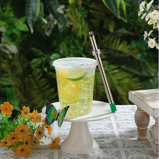 Lasnten 2 Pack Straw Puncher for Plastic Lids Lemonade Cups, Stainless Steel Straw Hole Puncher Punching Tools for Cafe Drinks Deli Container Squeezed Fresh Lemonade Stand Supplies(8.7 Inch,Green)