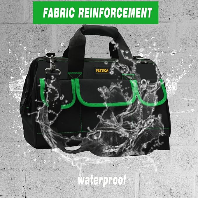 FASTECH 20 Inch Tool Bag With Comfortable Shoulder Straps, Waterproof Wide Mouth Tool Kit, Large Tool Bag Tool Storage Package For Men/Women (20IN Green)
