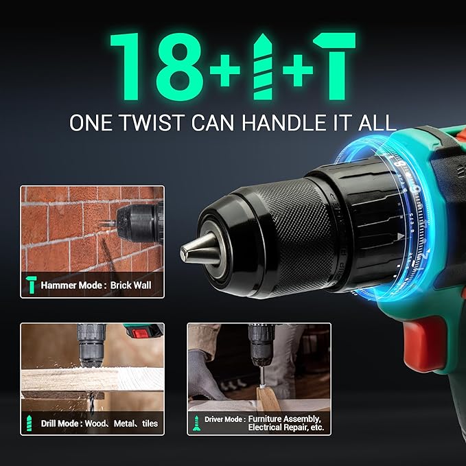 DCA 20V Brushless Hammer Drill Cordless, 492 in-lb Torque Impact Drill, 1/2" All-Metal Keyless Chuck,18+1+1, (0-450/0-1800RPM), 27000 IPM, Compact Design with 2.0Ah Battery & Charger,ADJZ2055i