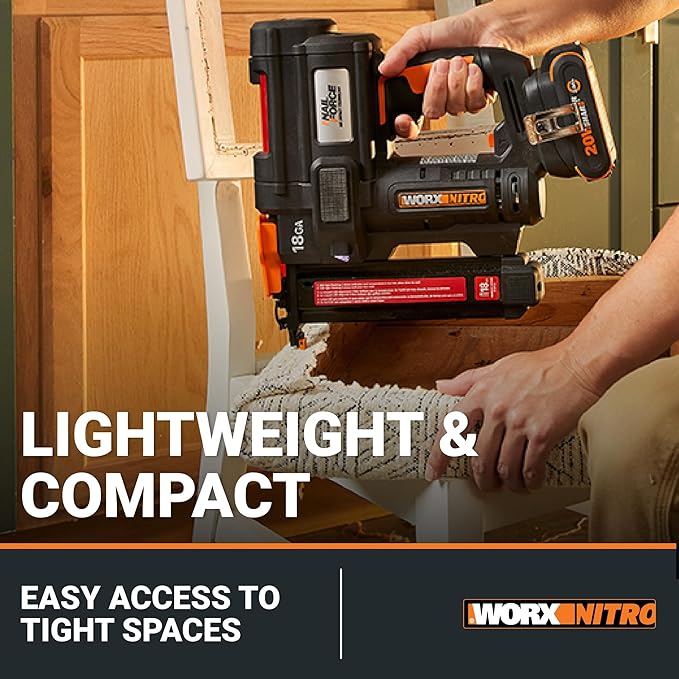 Worx Nitro 20V Cordless 18-Gauge Narrow Crown Stapler, Cordless Staple Gun Fires Up to 80 Staples/Min, Battery Powered Staple Gun with Tool-Free Jam Release WX844L ??Battery & Charger Included