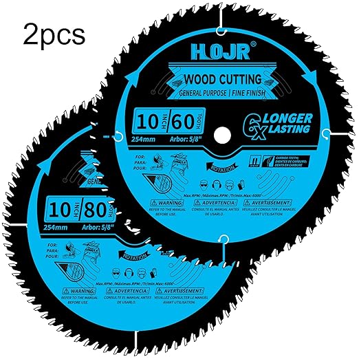 2-Pack 10 Inch 60T&80T 5/8" Arbor Woodworking Circular Saw Blade,Fine Finish/Ultra Finish Wood Cutting Saw Blade,with Non-Stick Coating - TF, 10" 60T&80T 5/8"