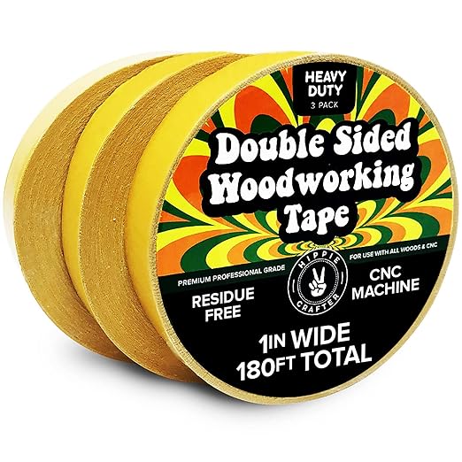 HIPPIE CRAFTER Double Sided Tape for Woodworking, 1 Inch Wide Heavy Duty Woodworking Tape for CNC Machines and Routing Templates, 3 Pack, 60 Feet Each,180ft Total