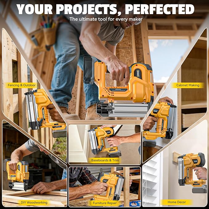 18GA Cordless 2" Brad Nailer Compatible with DeWalt 20V (Tool Only), 2-in-1 Nail & Staple Gun, Tool-Free Jam, Adjustable Depth, 2 Modes with 400 Nails/Staples for Woodworking,Trim,Carpentry