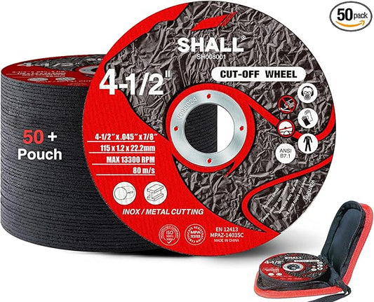 SHALL 50-Pack Cut Off Wheels 4 1/2 x 7/8 Inch, Cutting Wheel with Pouch for Angle Grinder, 4.5??Metal & Stainless Steel Fast Cutting Disc, Grinder Wheel for General Purpose Metal Cutting