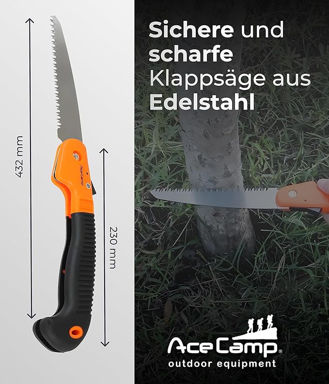 AceCamp 8 Inch Folding Hand Saw for Camping, Trees, Pruning, Hunting, Woodworking, Hiking, Trimming, Drywall, PVC, Portable and Foldable Wood Saw with Non-Slip Grip