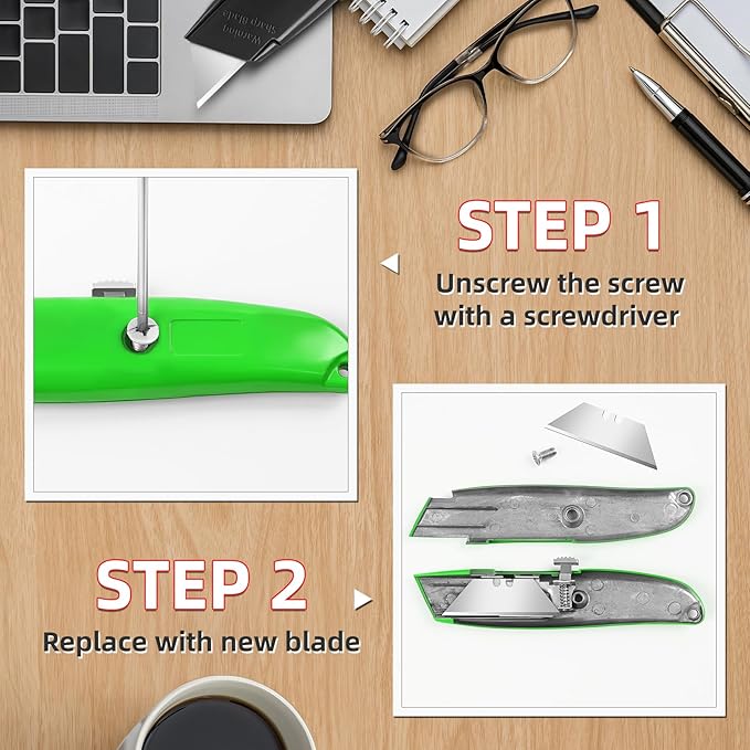 DIYSELF 30 Pack Box Cutter Heavy Duty Aluminium Shell Utility Knife | SK5 Steel Sharp Blade | Retractable Knife for Cutting Cartons Ropes and Cardboard | Home and Office Use, PVC Pipe Cutter (Green)