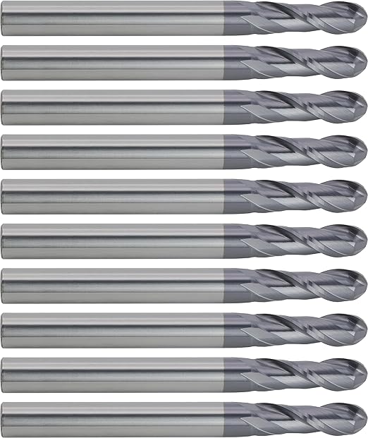 CME 10 pcs Micrograin Carbide End Mills, Ball Nose, TiAlN Coated, 15/64" Mill Diameter, 3/4" Length of Cut, 2 1/2" Overall Length, 2 Flute, Center Cutting