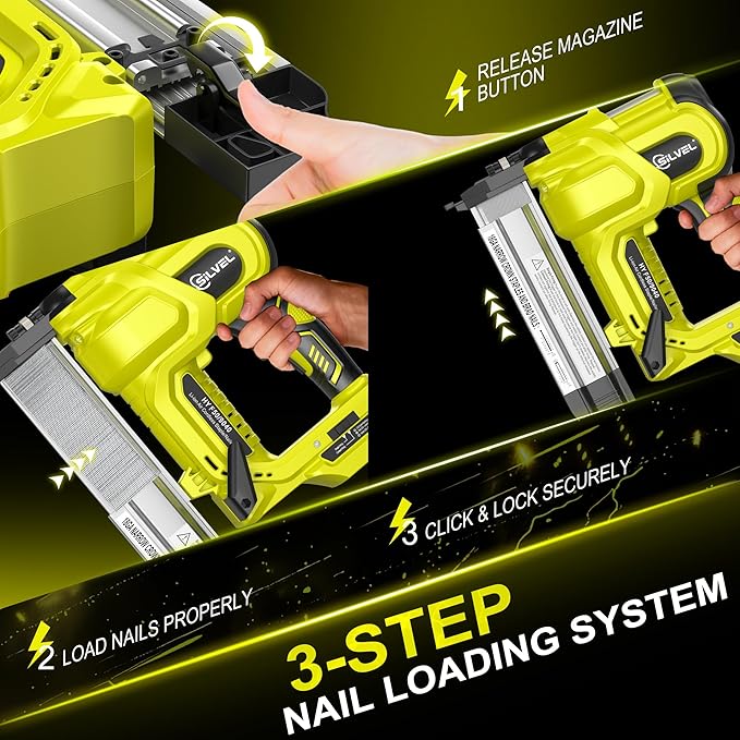 SILVEL 2" Cordless Brad Nailer, 2-in-1 21V Electric Brad Nailer with 2 * 2.0Ah Battery, 1000pcs Nails, 18GA Staples, Adjustable Depth for Woodworking, Home Improvement, Green
