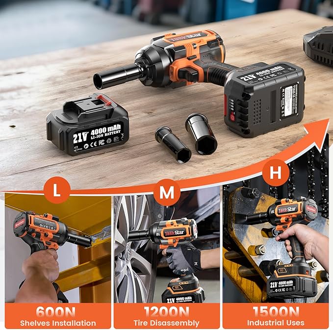1500N.m Cordless Impact Wrench - 20V Max Brushless 1/2" Impact Gun with 2 x 4.0Ah Batteries & Fast Charger | Removes Stuck Truck Lug Nuts in Seconds | 3-Speed for Auto Repair & Heavy Duty DIY