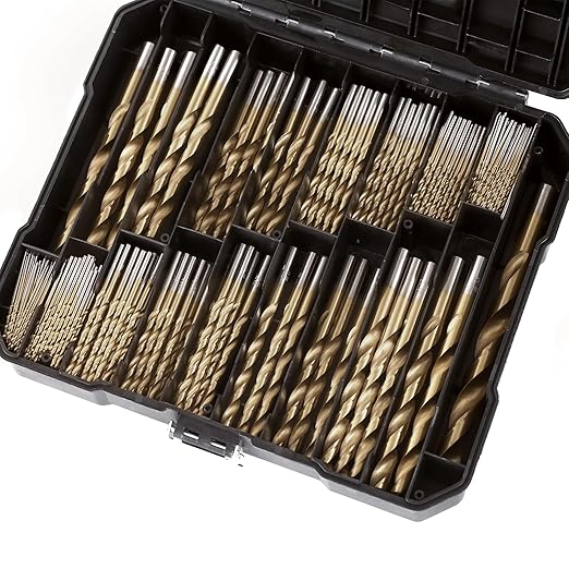 230 Pcs Drill Bit Set, 135째 Tip Titanium Coated High Speed Steel, Twist Drill Bit Kit for Iron, Aluminum Alloy, Copper, Wood, Plastic, with Hard Storage Indexed Box 3/64''-1/2''
