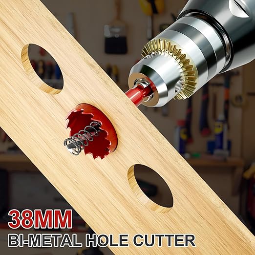 1-1/2" (38mm) Bi-Metal M42 High Speed Steel Hole Saw with Pilot Drill Bit, Smooth Cutting Edge for PVC, Drywall, Wood, Plastic, Gypsum Board, Rubber, Thin Metal